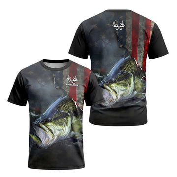 American Flag Largemouth Bass Short Sleeve Fishing Shirt – Front and Back View