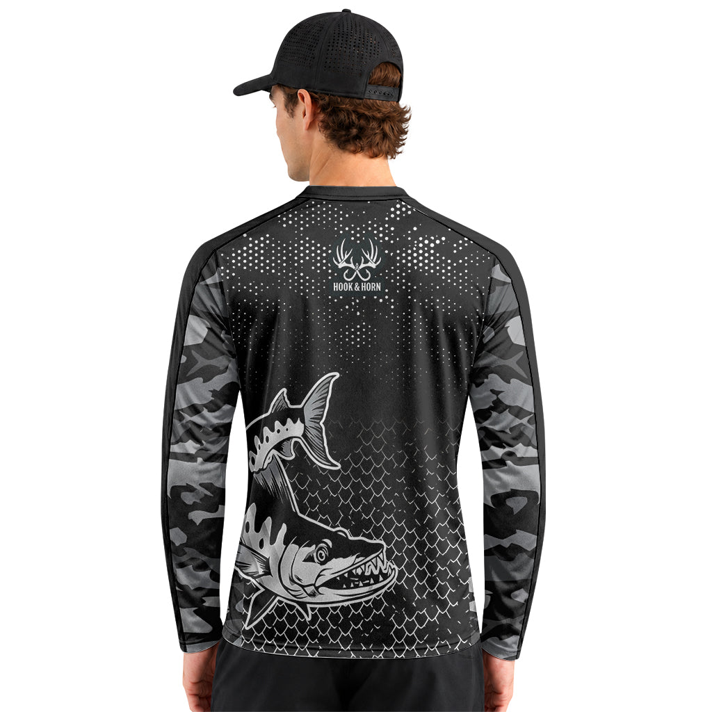 Barracuda Black Camo Long Sleeve Fishing Shirt - lifestyle view