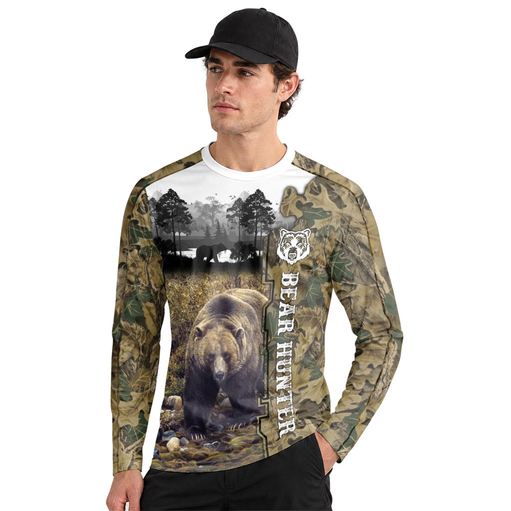 Bear Hunter Woodland Camo Long Sleeve Hunting Shirt – Front Lifestyle View