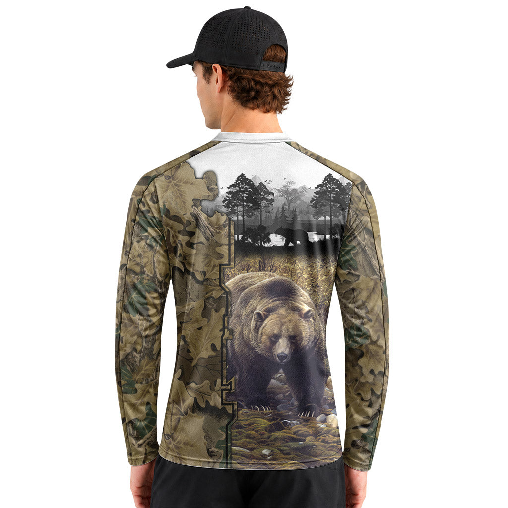 Bear Hunter Woodland Camo Long Sleeve Hunting Shirt – Back Lifestyle View