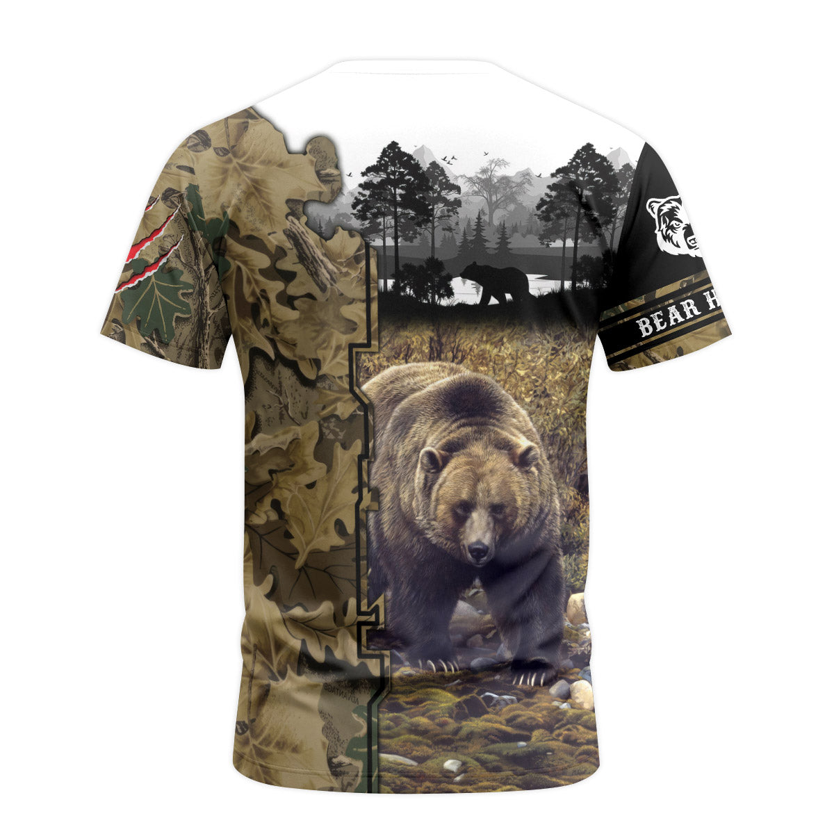 Bear Hunter Woodland Camo Short Sleeve Hunting Shirt - back view mockup