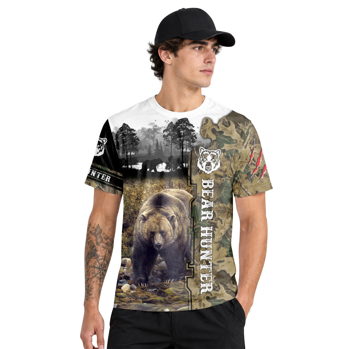 Bear Hunter Woodland Camo Short Sleeve Hunting Shirt - lifestyle view