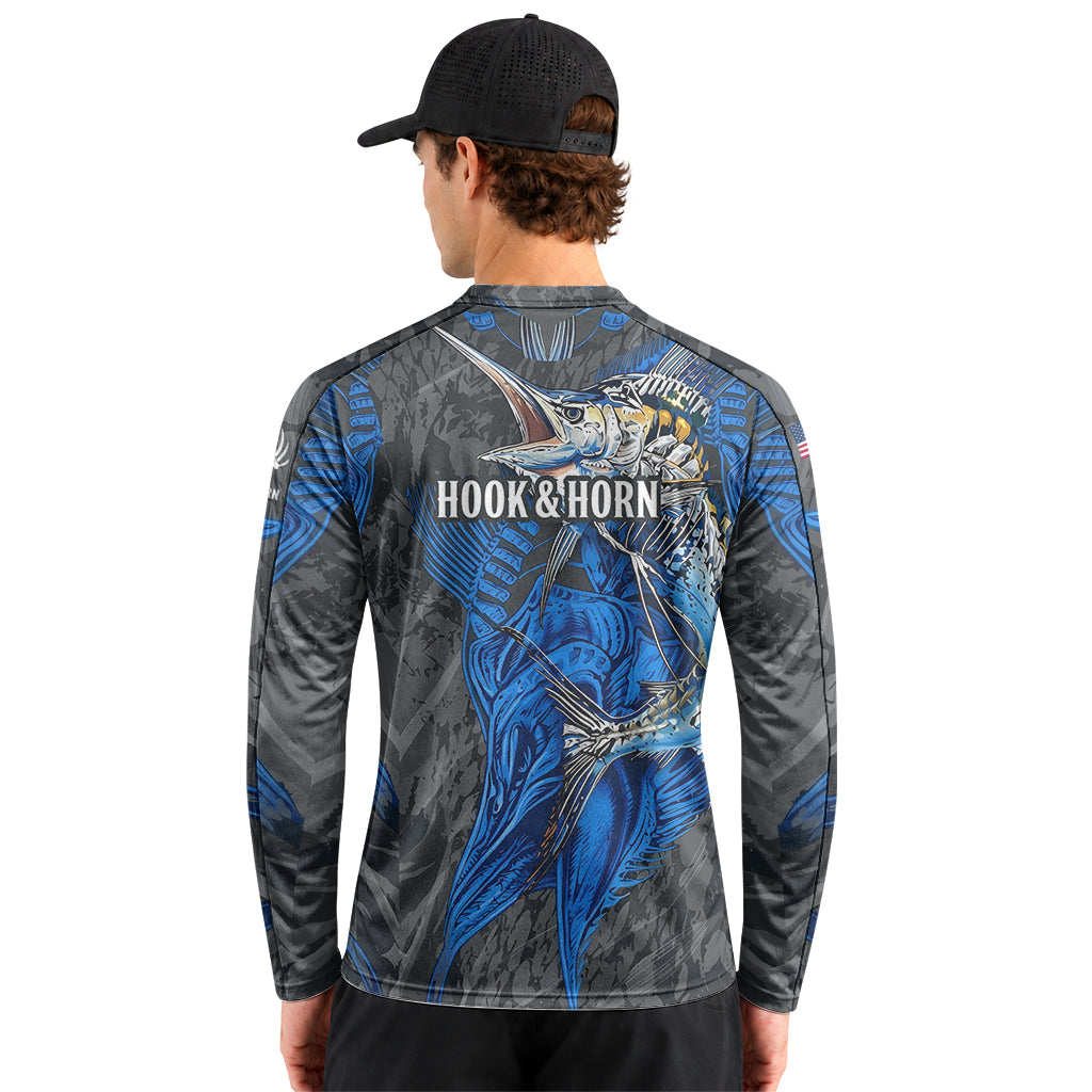 Blue Marlin Skeleton Camo Long Sleeve Fishing Shirt - lifestyle view