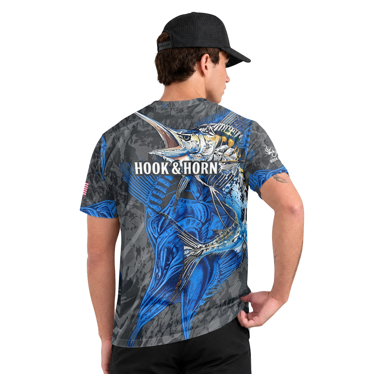 Blue Marlin Skeleton Camo Short Sleeve Fishing Shirt - lifestyle view