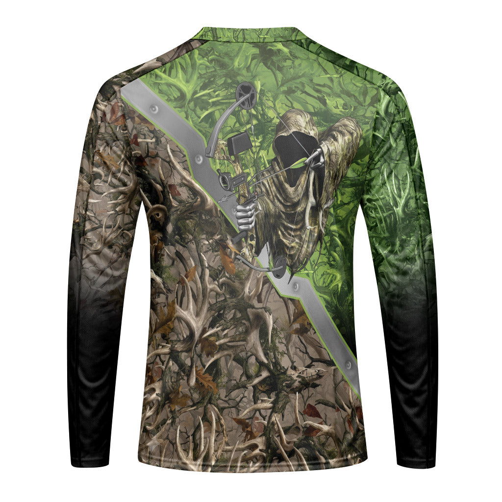 Bone Reaper Antler Camo Long Sleeve Hunting Shirt – Front View Mockup