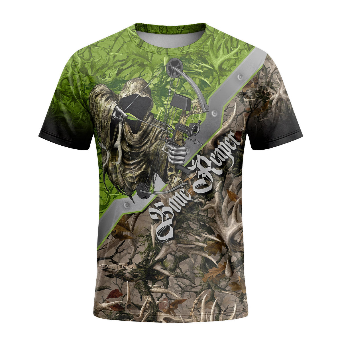 Bone Reaper Antler Camo Short Sleeve Hunting Shirt - front view mockup