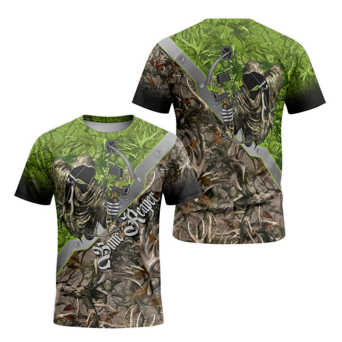 Bone Reaper Antler Camo Short Sleeve Hunting Shirt - front and back view