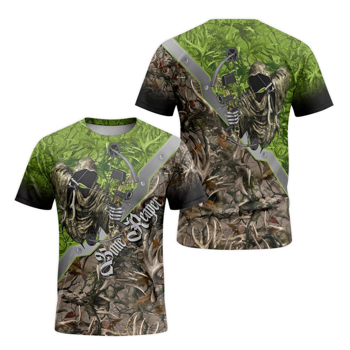 Bone Reaper Antler Camo Short Sleeve Hunting Shirt - front and back view