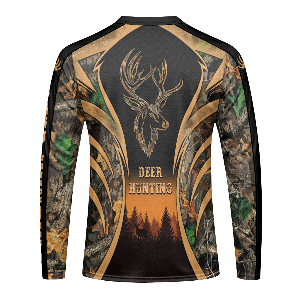 Deer Forest Camo Long Sleeve Hunting Shirt – Front View Mockup