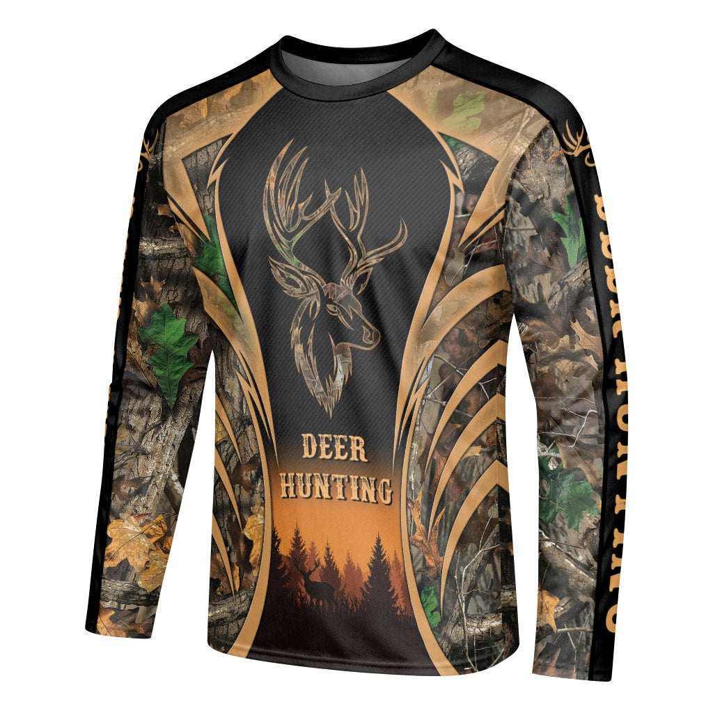 Deer Forest Camo Long Sleeve Hunting Shirt – Left Side View Mockup