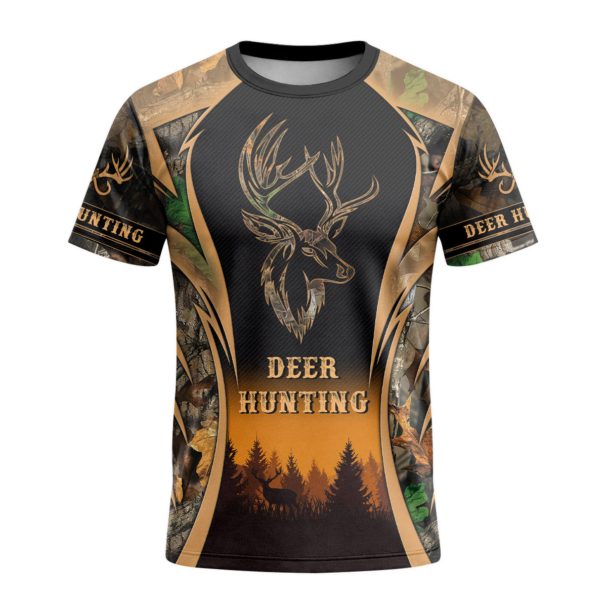 Deer Forest Camo Short Sleeve Hunting Shirt - front view mockup