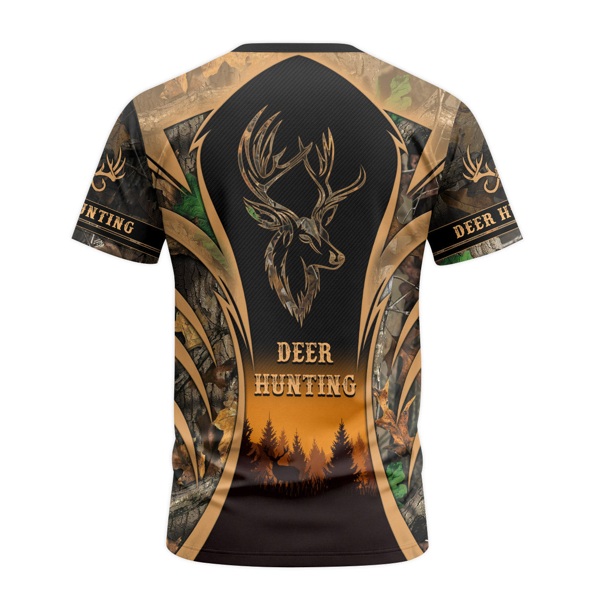 Deer Forest Camo Short Sleeve Hunting Shirt - back view mockup