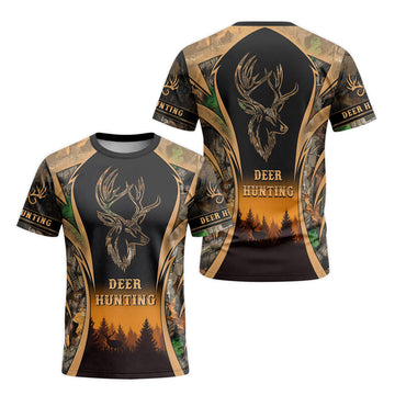 Deer Forest Camo Short Sleeve Hunting Shirt - front and back view