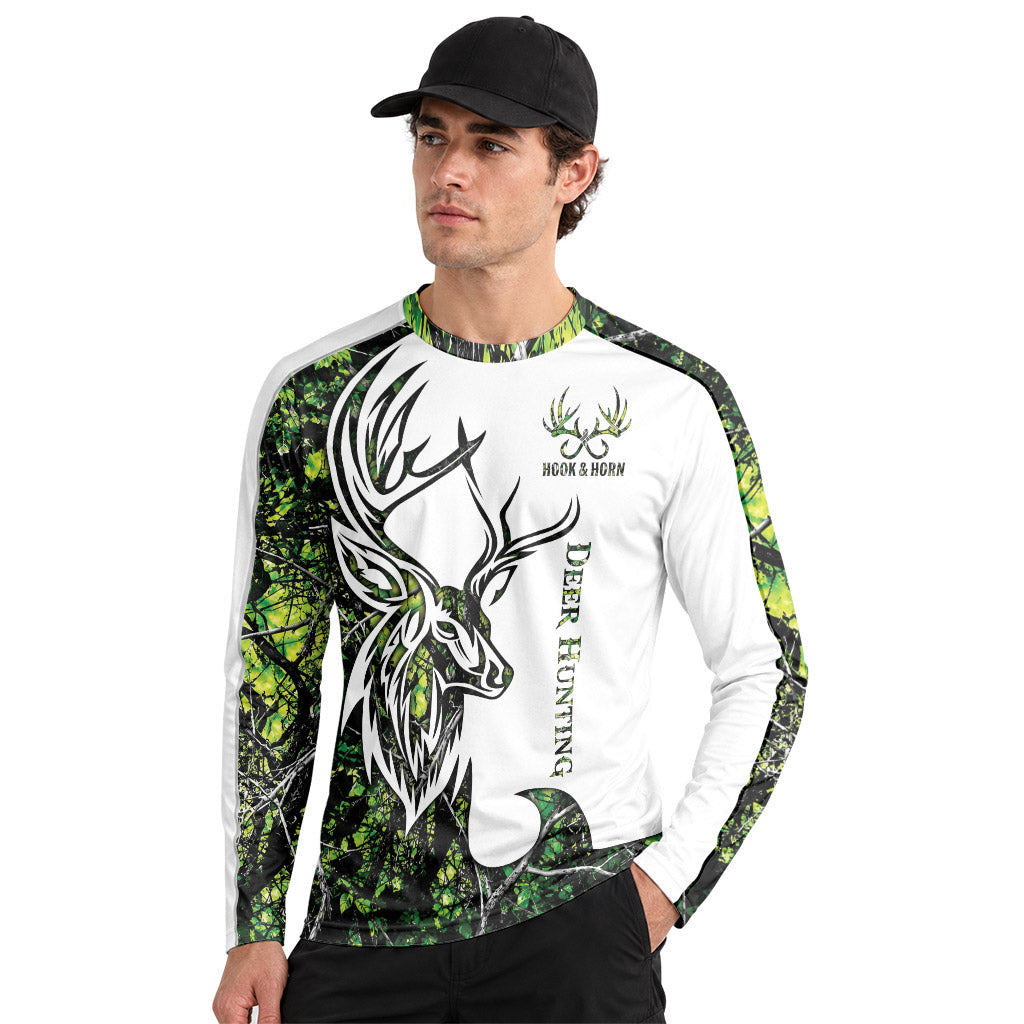 Deer Green Forest Camo Long Sleeve Hunting Shirt - lifestyle view