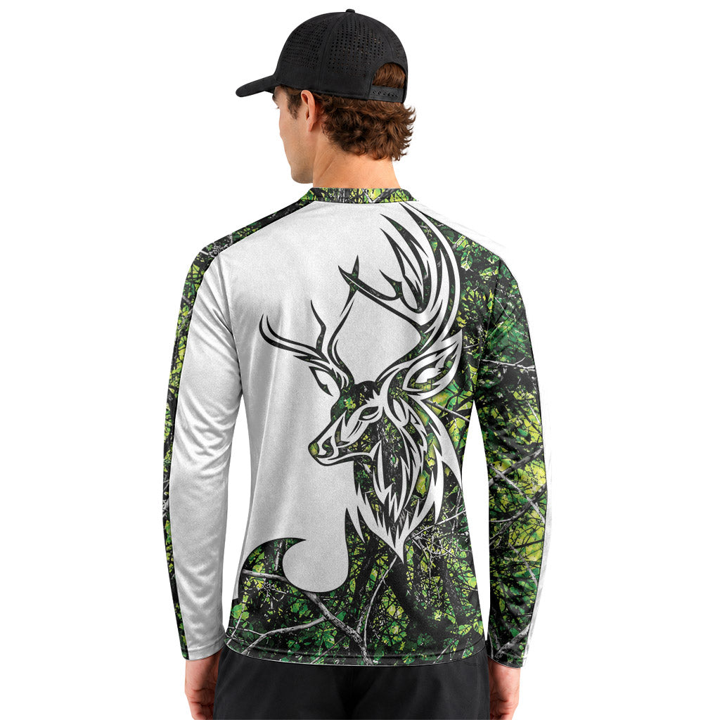 Deer Green Forest Camo Long Sleeve Hunting Shirt - lifestyle view