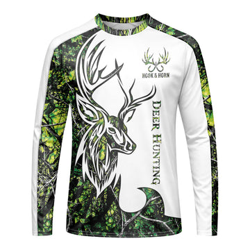 Deer Green Forest Camo Long Sleeve Hunting Shirt - front view mockup