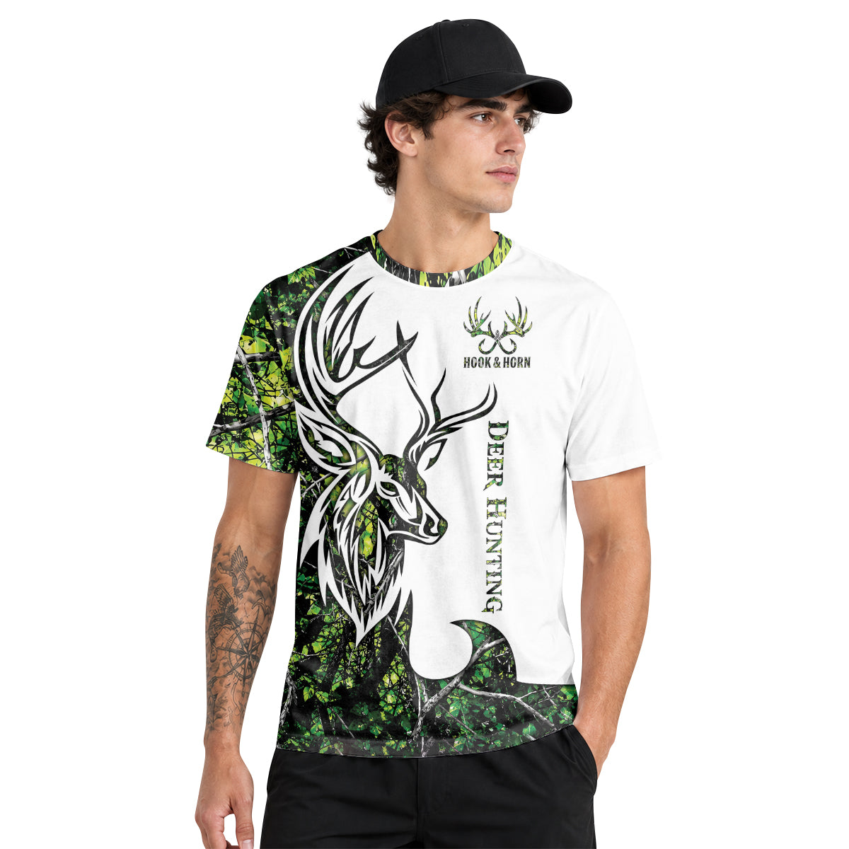 Deer Green Forest Camo Short Sleeve Hunting Shirt - lifestyle view