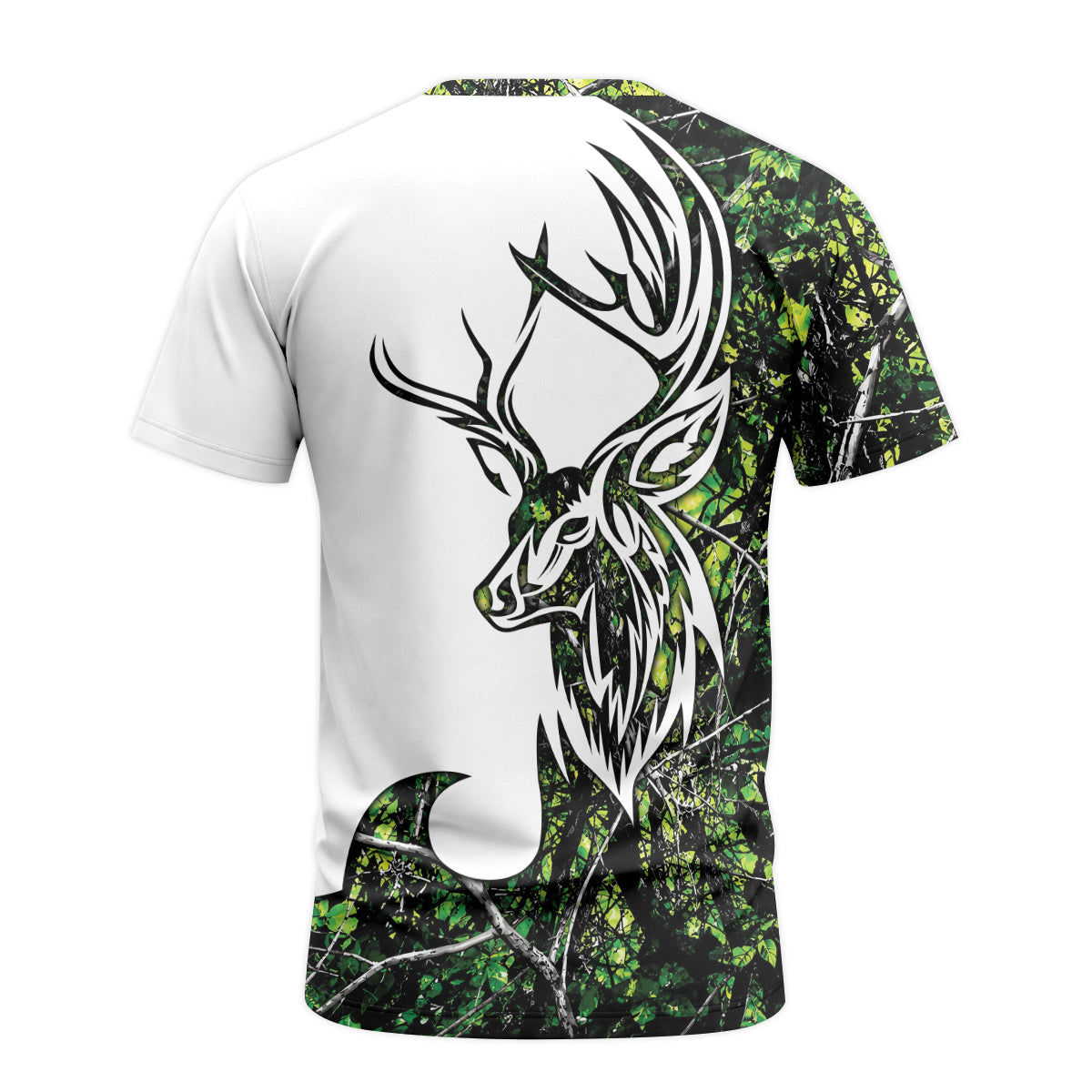 Deer Green Forest Camo Short Sleeve Hunting Shirt - back view mockup