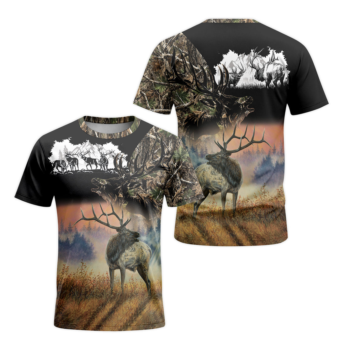 Elk Mountain Camo Short Sleeve Hunting Shirt - front and back view