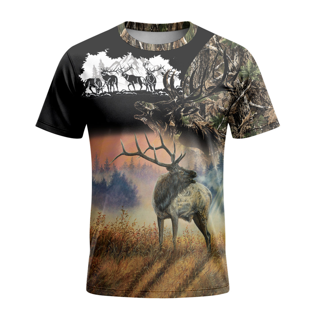 Elk Mountain Camo Short Sleeve Hunting Shirt - front and back view