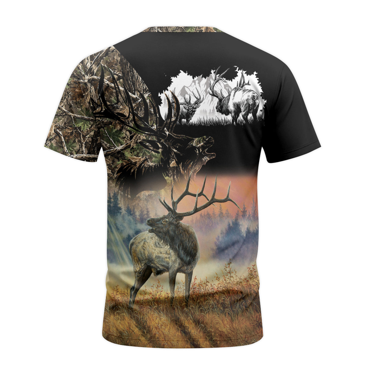 Elk Mountain Camo Short Sleeve Hunting Shirt - back view mockup