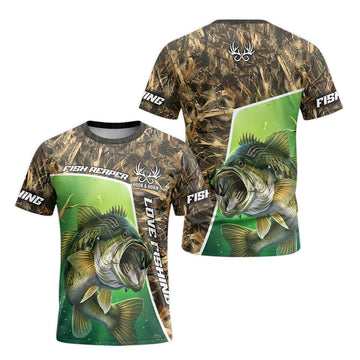 Fish Reaper Bass Camo Short Sleeve Fishing Shirt – Front and Back View