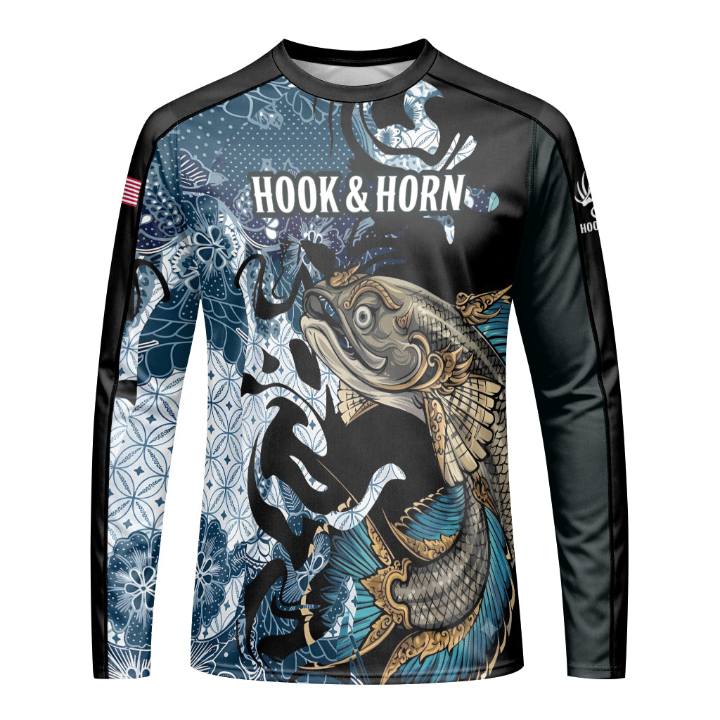 Koi Fish Japanese Wave Long Sleeve Fishing Shirt - front view mockup