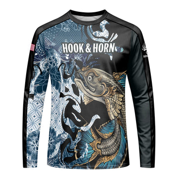 Koi Fish Japanese Wave Long Sleeve Fishing Shirt - front view mockup