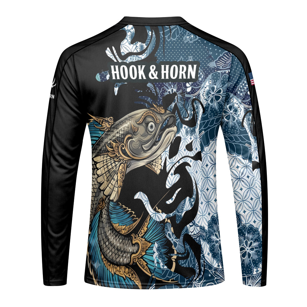 Koi Fish Japanese Wave Long Sleeve Fishing Shirt - back view mockup