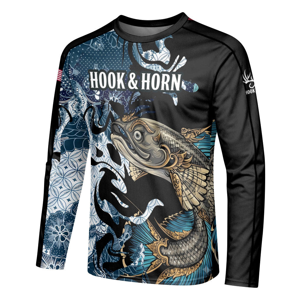 Koi Fish Japanese Wave Long Sleeve Fishing Shirt - left side mockup