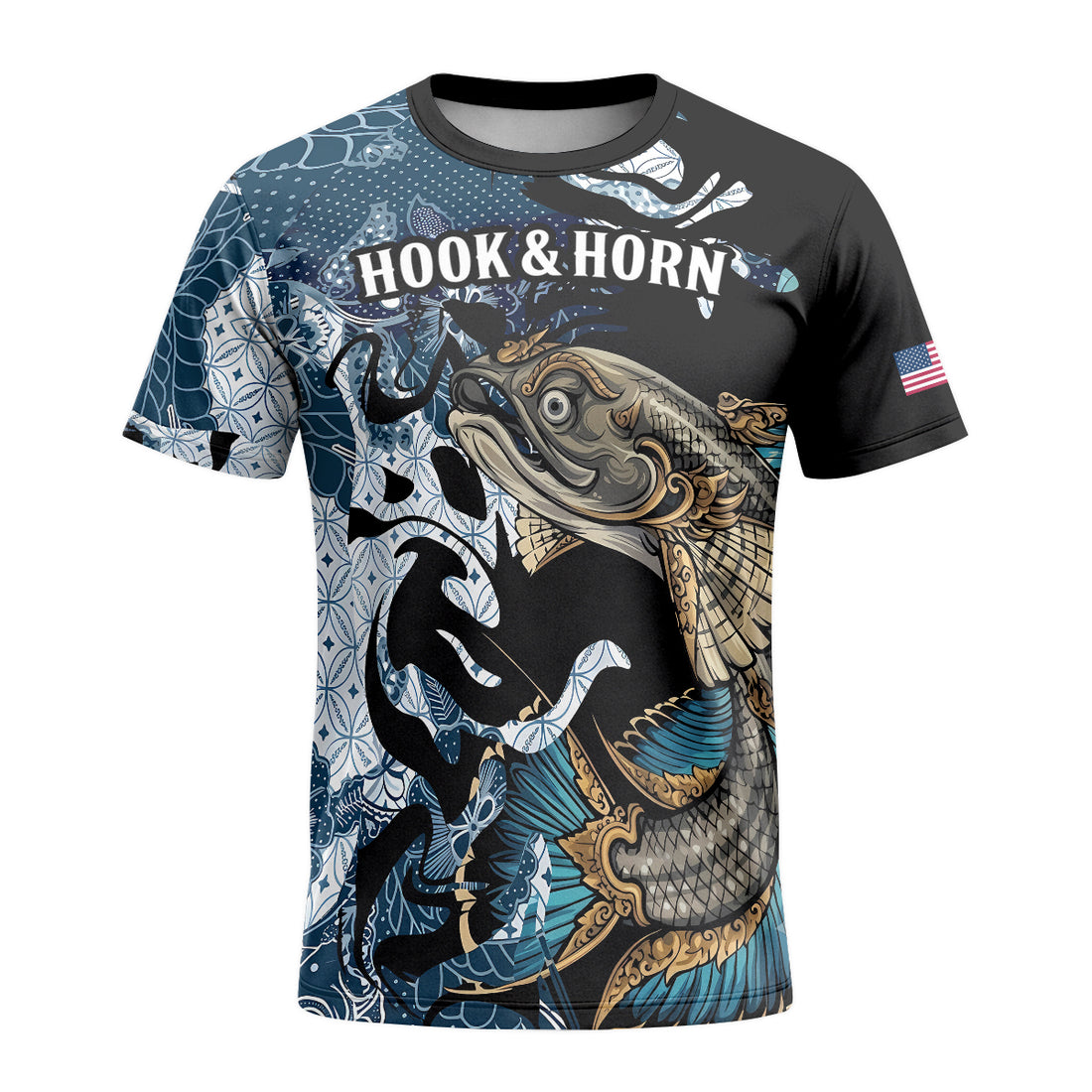 Koi Fish Japanese Wave Short Sleeve Fishing Shirt - front and back view