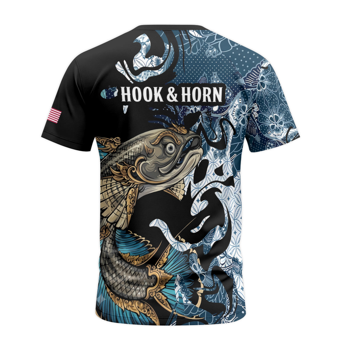 Koi Fish Japanese Wave Short Sleeve Fishing Shirt - back view mockup