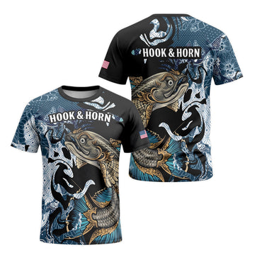 Koi Fish Japanese Wave Short Sleeve Fishing Shirt - front and back view