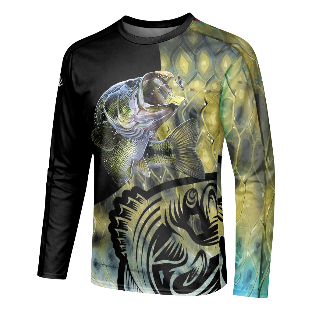Largemouth Bass Lure Graphic Long Sleeve Fishing Shirt – Left Side View Mockup
