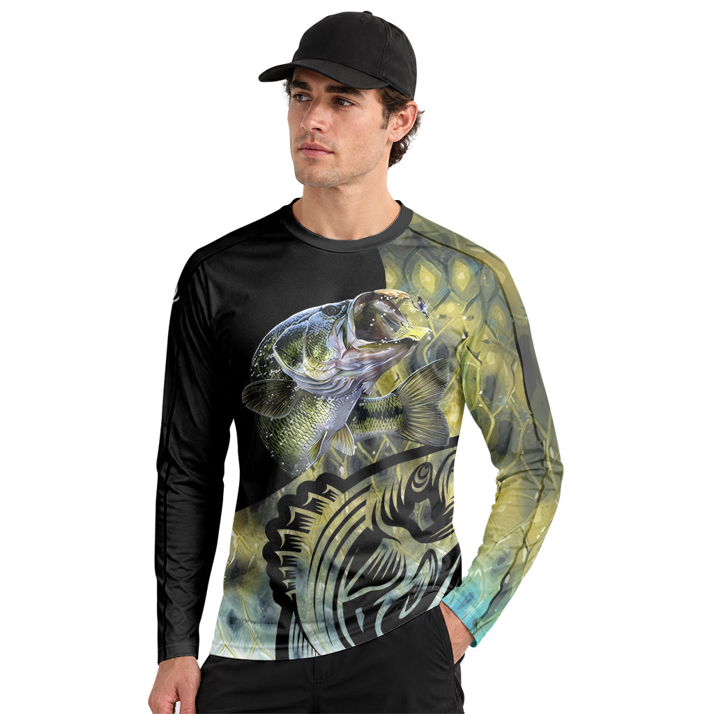 Largemouth Bass Lure Graphic Long Sleeve Fishing Shirt – Front Lifestyle View