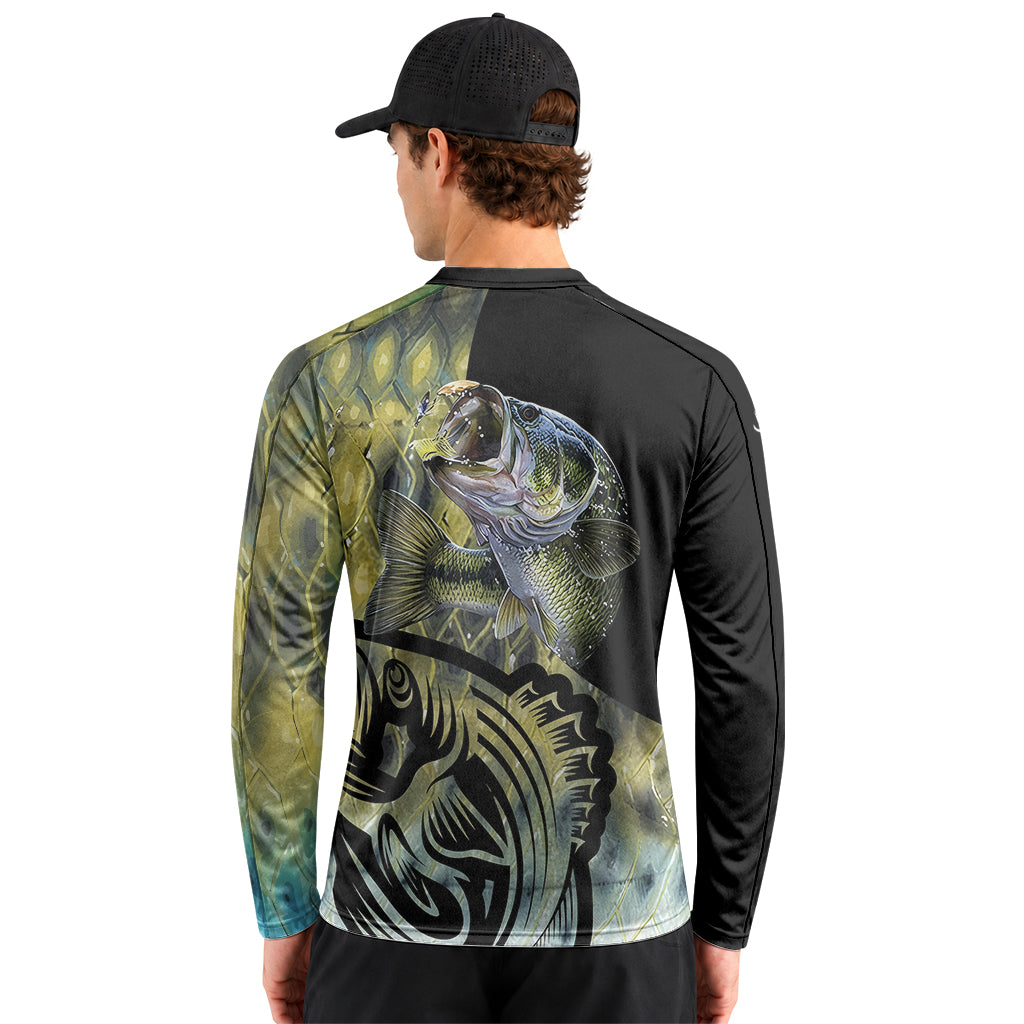 Largemouth Bass Lure Graphic Long Sleeve Fishing Shirt – Back Lifestyle View