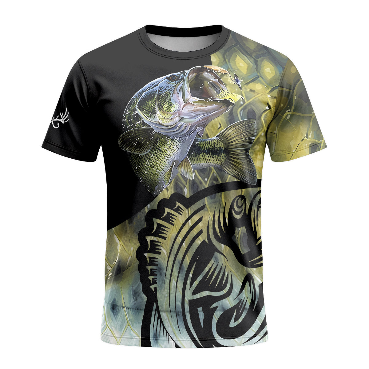 Largemouth Bass Lure Graphic Short Sleeve Fishing Shirt – Front View Mockup