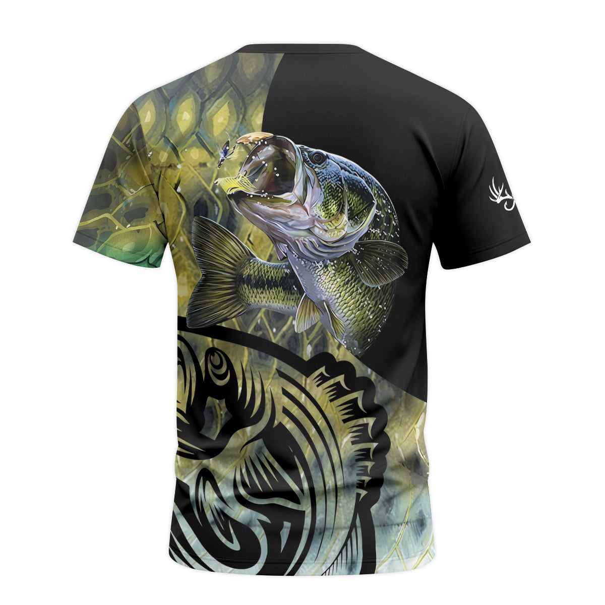 Largemouth Bass Lure Graphic Short Sleeve Fishing Shirt – Back View Mockup