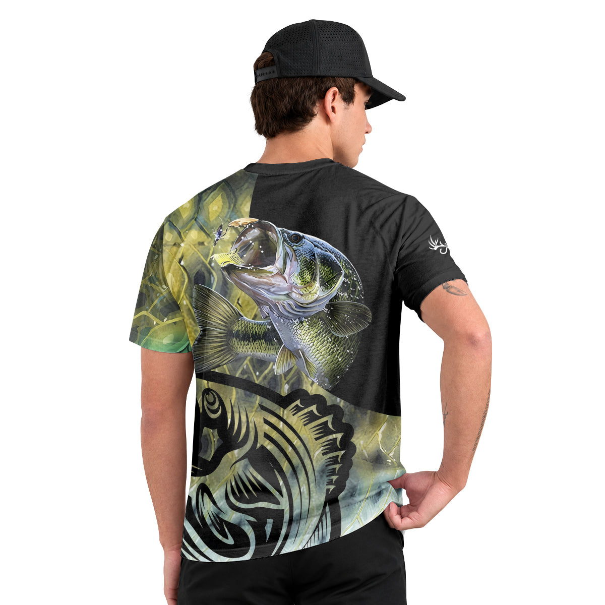 Largemouth Bass Lure Graphic Short Sleeve Fishing Shirt – Back Lifestyle View