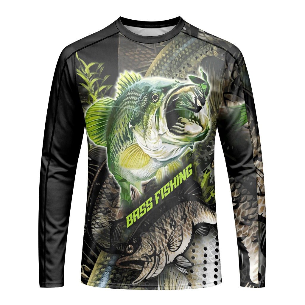 Largemouth Bass Lure Long Sleeve Fishing Shirt - front view mockup