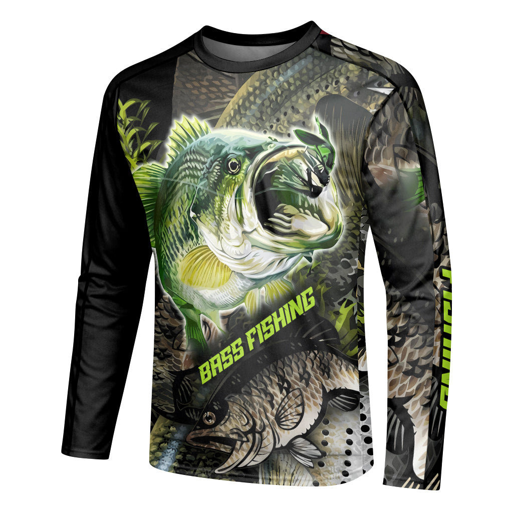 Largemouth Bass Lure Long Sleeve Fishing Shirt - left side mockup