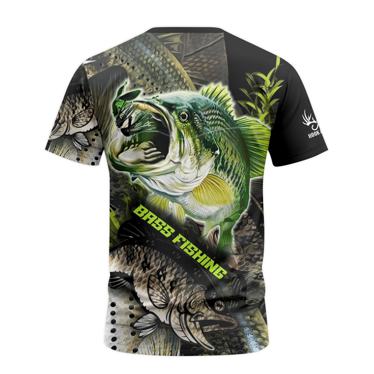 Largemouth Bass Lure Short Sleeve Fishing Shirt - back view mockup
