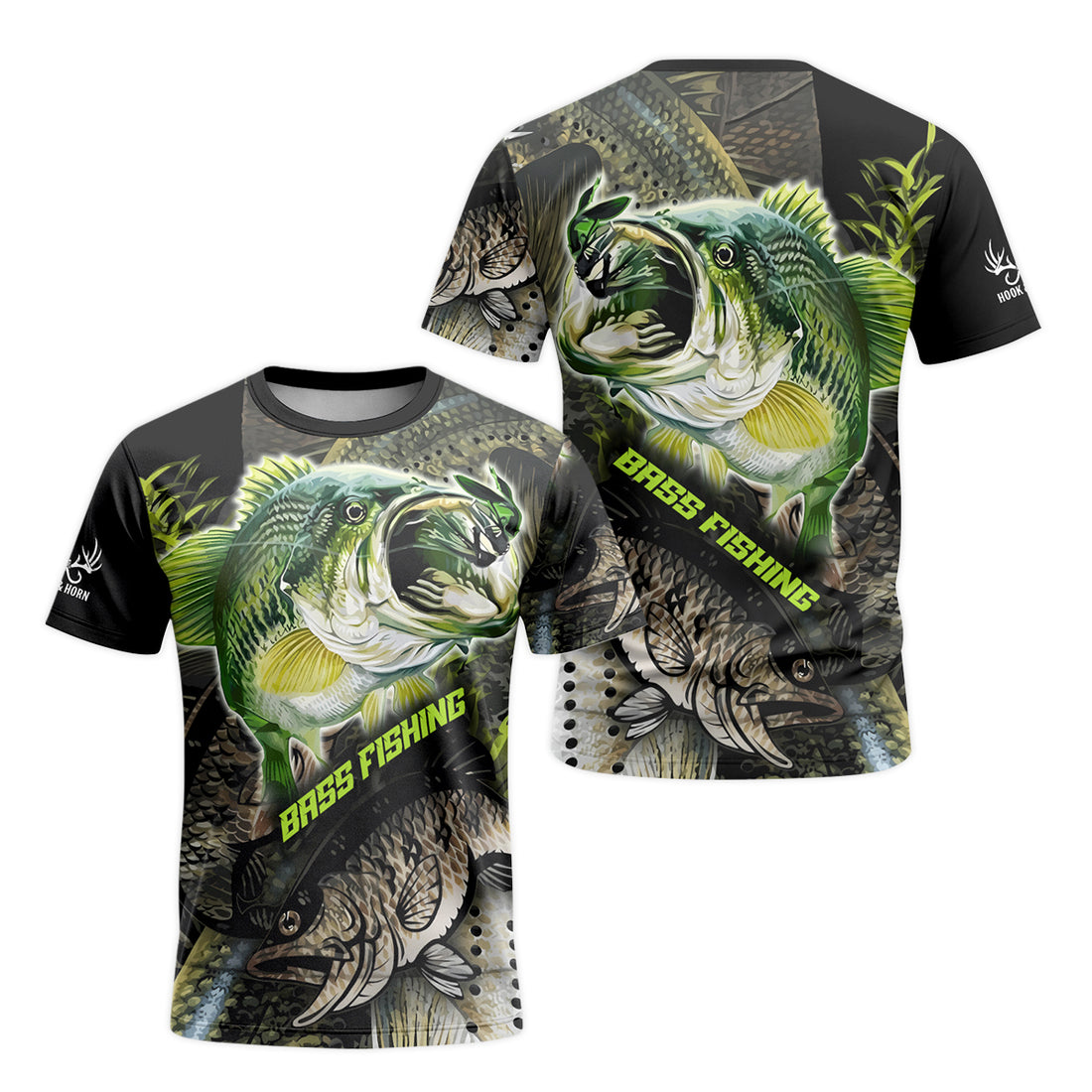 Largemouth Bass Lure Short Sleeve Fishing Shirt - front and back view
