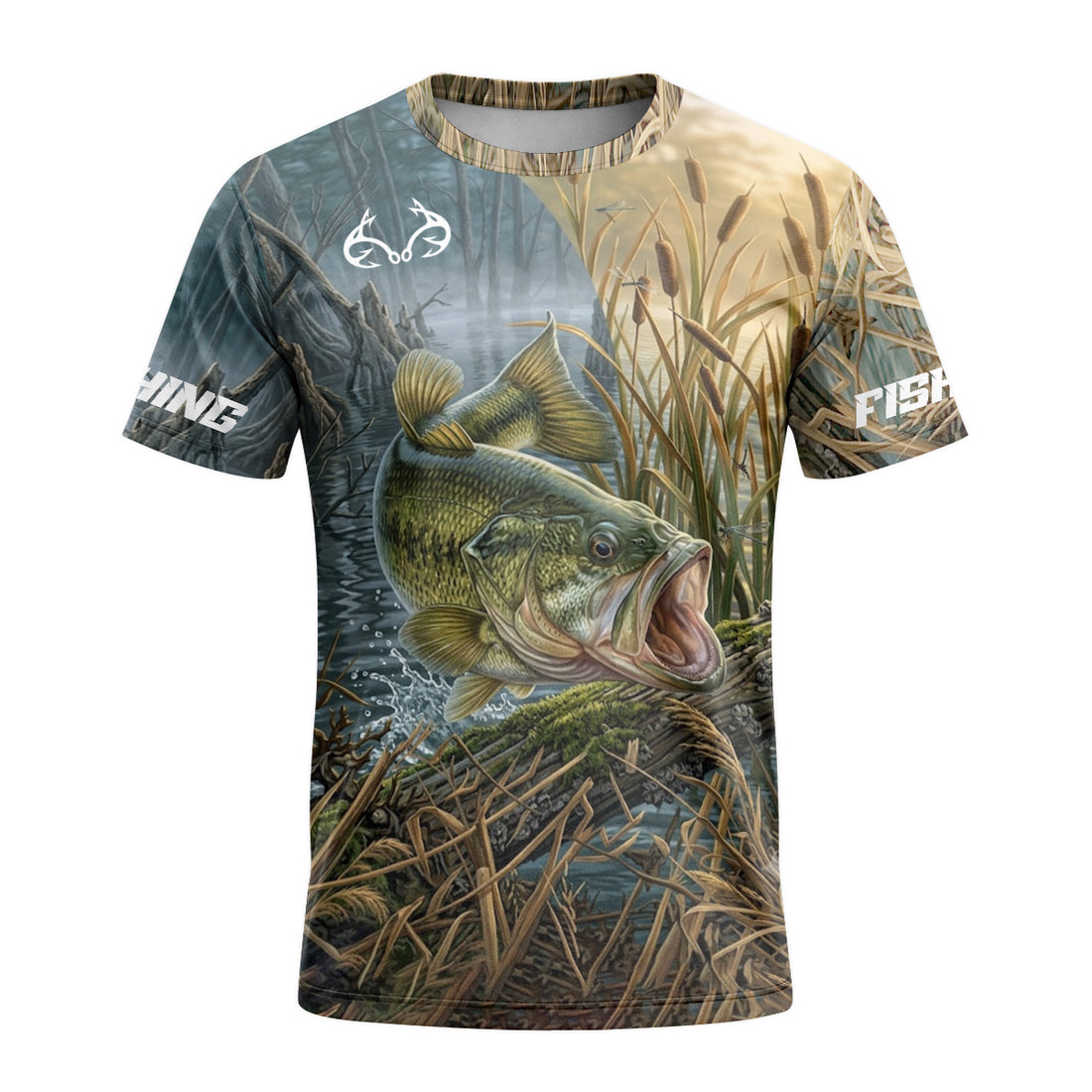 Largemouth Bass Marsh Short Sleeve Fishing Shirt - front and back view