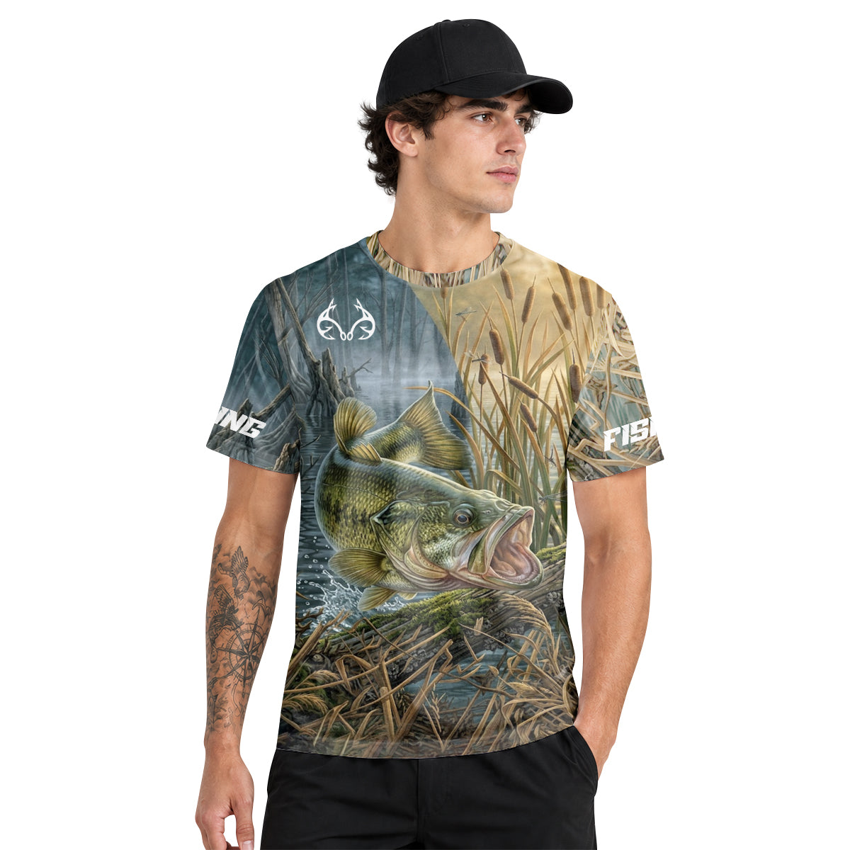 Largemouth Bass Marsh Short Sleeve Fishing Shirt - lifestyle view