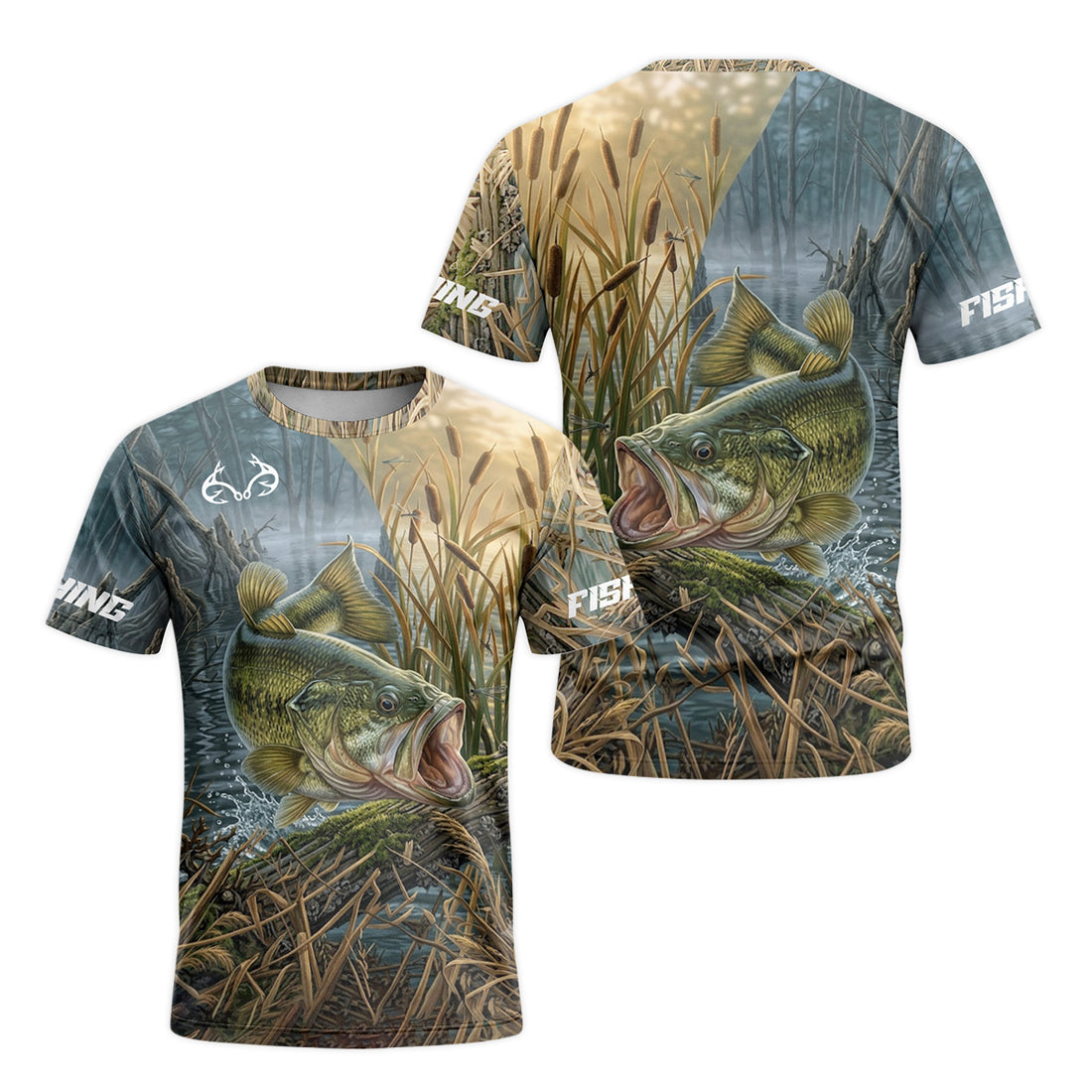 Largemouth Bass Marsh Short Sleeve Fishing Shirt - front and back view