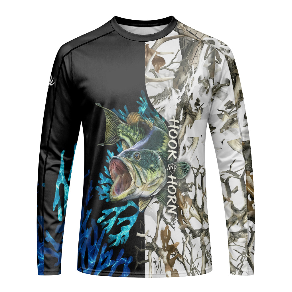 Largemouth Bass White Camo Long Sleeve Fishing Shirt – Front View Mockup