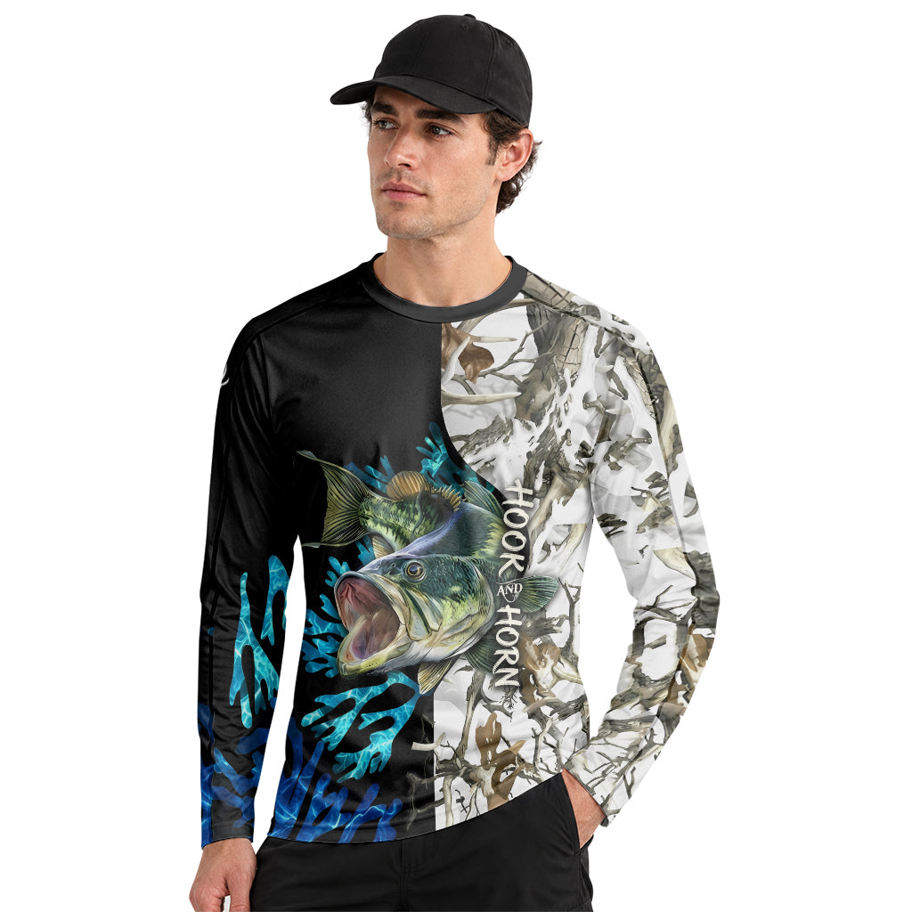 Largemouth Bass White Camo Long Sleeve Fishing Shirt – Front Lifestyle View