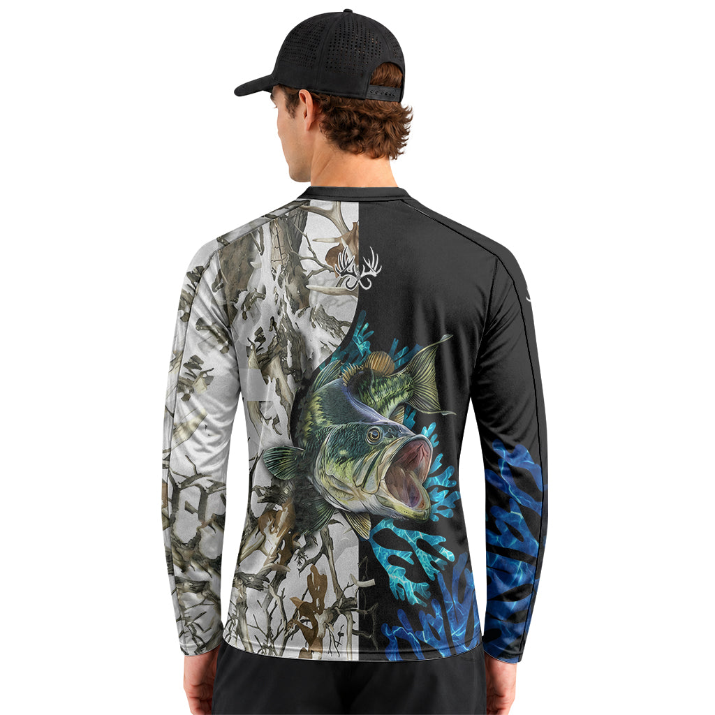 Largemouth Bass White Camo Long Sleeve Fishing Shirt – Back Lifestyle View