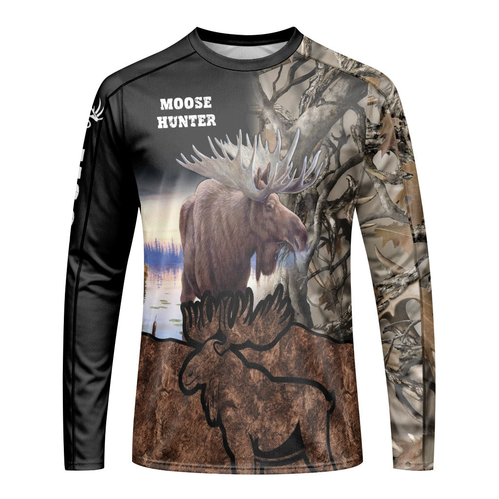 Moose Hunter Woodland Camo Long Sleeve Hunting Shirt - front view mockup